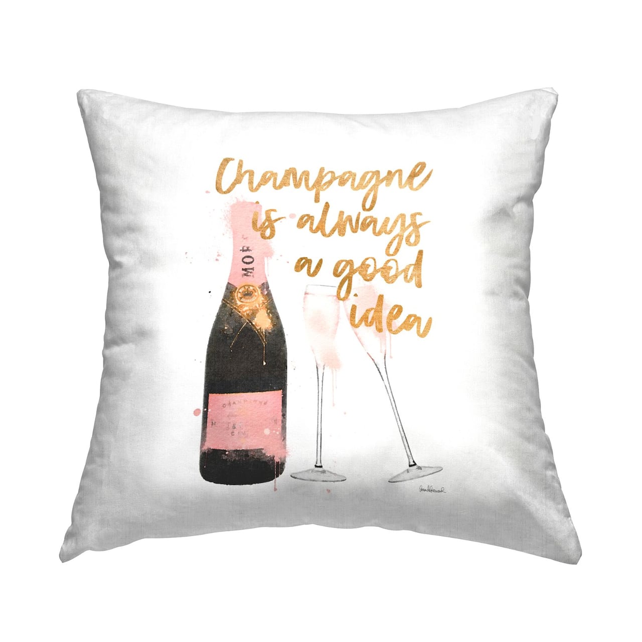 Stupell Industries Champagne Always Good Idea Pink Glam Bottle Throw Pillow, 18" x 18"